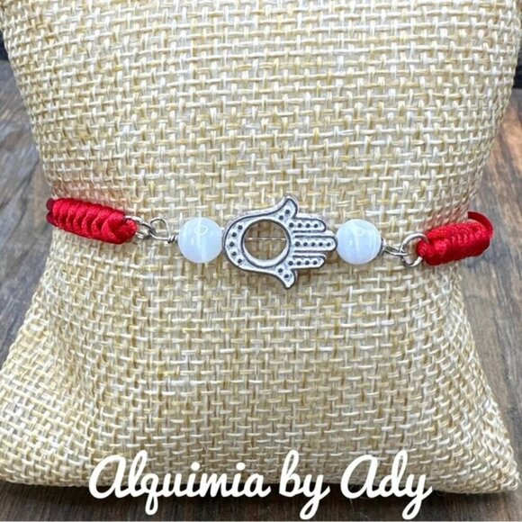 Selenite and Hamsa red friendship bracelet - Picture 1 of 2